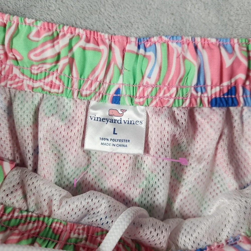 Vineyard Vines Men L Swim Trunks Chappy Blue Tropical Leaf Palm Beach Pool Short